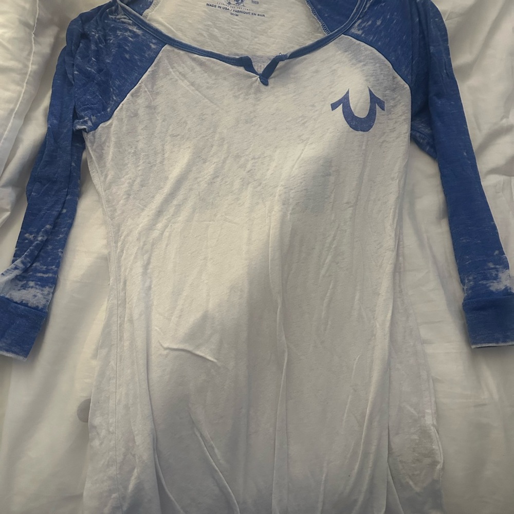 True Religion Cream and Blue Graphic Tee